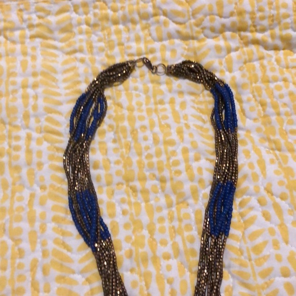 Purplish blue and gold necklace with tassels - Picture 4 of 5